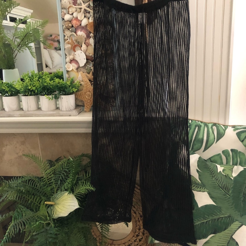 NWT Sheer Black Beach Palazzo Pants Cover-up Plus 1X